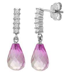 Genuine 4.65 ctw Pink Topaz & Diamond Earrings Jewelry 14KT White Gold - REF-36T2A