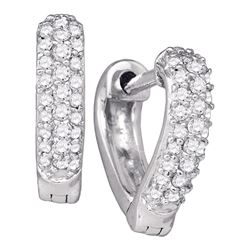 0.20 CTW Pave-set Diamond Heart Huggie Hoop Earrings 10KT White Gold - REF-19F4N