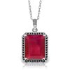 Genuine 7.45 ctw Ruby & Black Diamond Necklace Jewelry 14KT White Gold - REF-105R5P