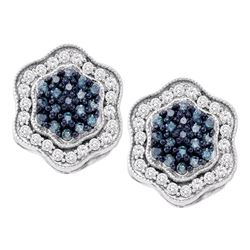 0.75 CTW Blue Color Diamond Hexagon Cluster Earrings 10KT White Gold - REF-41M9H