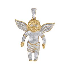 0.87 CTW Mens Diamond Guardian Angel Charm Pendant 10KT Yellow Gold - REF-89K9W