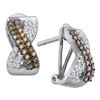 Image 1 : 0.50 CTW Brown Color Diamond Crossover Hoop Earrings 14KT White Gold - REF-49H5M