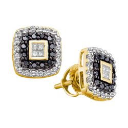 0.50 CTW Princess Black Color Diamond Square Earrings 14KT Yellow Gold - REF-41M9H