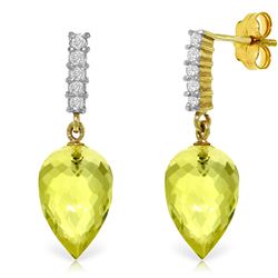 Genuine 18.15 ctw Lemon Quartz & Diamond Earrings Jewelry 14KT Yellow Gold - REF-41W2Y