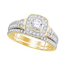 1 CTW Diamond Square Halo Bridal Engagement Ring 14KT Yellow Gold - REF-157K5W