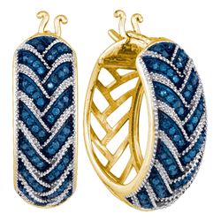 0.33 CTW Blue Color Diamond Milgrain Hoop Earrings 10KT Yellow Gold - REF-52Y4X