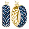 Image 1 : 0.33 CTW Blue Color Diamond Milgrain Hoop Earrings 10KT Yellow Gold - REF-52Y4X