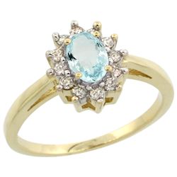 Natural 0.67 ctw Aquamarine & Diamond Engagement Ring 10K Yellow Gold - REF-40V5F