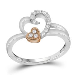 0.15 CTW Diamond Double Heart Ring 10KT White Gold - REF-14H9M