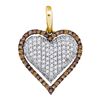 0.88 CTW Cognac-brown Color Diamond Outline Heart Pendant 10KT Yellow Gold - REF-56N9F