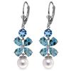 Genuine 6.28 ctw Blue Topaz & Pearl Earrings Jewelry 14KT White Gold - REF-49M8T