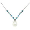 Genuine 5 ctw Blue Topaz Necklace Jewelry 14KT White Gold - REF-25T4A