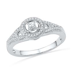 0.25 CTW Diamond Encircled Solitaire Milgrain Promise Bridal Ring 10KT White Gold - REF-26X9Y