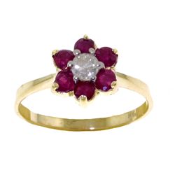 Genuine 0.50 ctw Ruby & Diamond Ring Jewelry 14KT Yellow Gold - REF-42Y2F