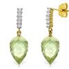 Genuine 19.15 ctw Green Amethyst & Diamond Earrings Jewelry 14KT Yellow Gold - REF-47T4A