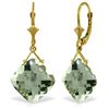 Genuine 17.5 ctw Green Amethyst Earrings Jewelry 14KT Yellow Gold - REF-39A3K