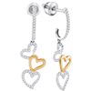 Image 1 : 0.25 CTW Diamond Dangling Triple Heart Earrings 10KT Two-tone Gold - REF-26Y9X