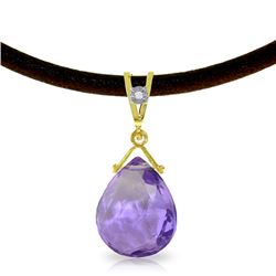 Genuine 6.51 ctw Amethyst & Diamond Necklace Jewelry 14KT Yellow Gold - REF-26Z9N