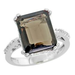 Natural 5.48 ctw Smoky-topaz & Diamond Engagement Ring 10K White Gold - REF-39X6A