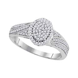 0.33 CTW Diamond Oval Cluster Bridal Engagement Ring 10KT White Gold - REF-28W4K