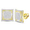 1 CTW Mens Diamond Square Kite Cluster Stud Earrings 10KT Yellow Gold - REF-37K5W