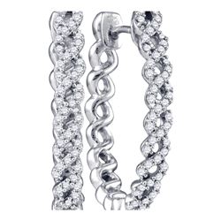 0.50 CTW Diamond Woven Hoop Earrings 10KT White Gold - REF-59K9W