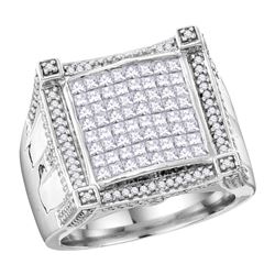 1.9 CTW Mens Princess Diamond Symmetrical Square Cluster Ring 10KT White Gold - REF-172H4M