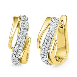 0.25 CTW Diamond Diagonal Double Row Hoop Earrings 10KT Yellow Gold - REF-28Y4X