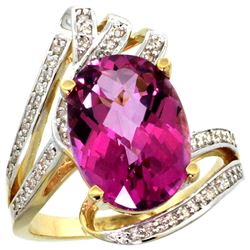 Natural 5.76 ctw pink-topaz & Diamond Engagement Ring 14K Yellow Gold - REF-92G7M