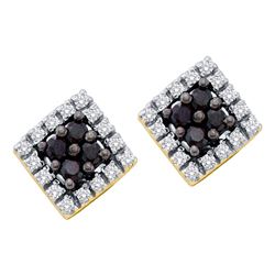 0.25 CTW Black Color Diamond Square Cluster Earrings 14KT Yellow Gold - REF-18N2F