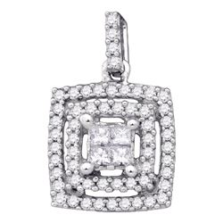 0.30 CTW Princess Diamond Square Cluster Pendant 14KT White Gold - REF-34F4N