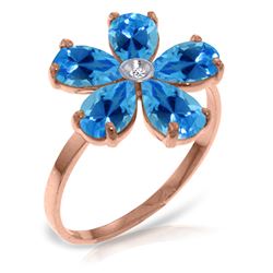 Genuine 2.22 ctw Blue Topaz & Diamond Ring Jewelry 14KT Rose Gold - REF-35V9W