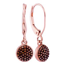 0.20 CTW Red Color Diamond Cluster Dangle Earrings 10KT Rose Gold - REF-25Y4X