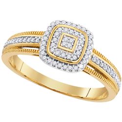 0.15 CTW Diamond Cluster Square Milgrain Ring 10KT Yellow Gold - REF-22Y4X