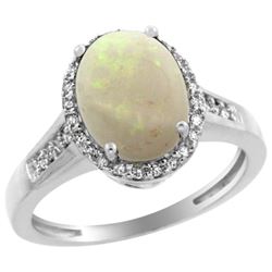 Natural 2.49 ctw Opal & Diamond Engagement Ring 10K White Gold - REF-31Y5X