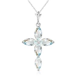 Genuine 1.10 ctw Aquamarine & Diamond Necklace Jewelry 14KT White Gold - REF-30T7A