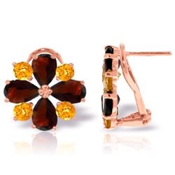 Genuine 4.85 ctw Garnet & Citrine Earrings Jewelry 14KT Rose Gold - REF-58V4W