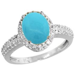 Natural 1.91 ctw Turquoise & Diamond Engagement Ring 10K White Gold - REF-34K3R