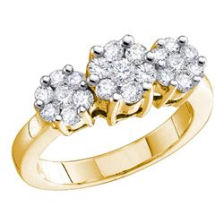 0.25 CTW Diamond Triple Flower Cluster Ring 10KT Yellow Gold - REF-32M9H