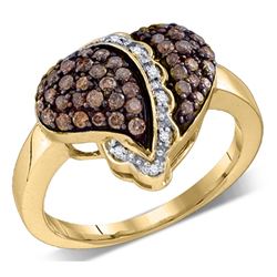 0.59 CTW Cognac-brown Color Diamond Heart Love Ring 10KT Yellow Gold - REF-41W9K