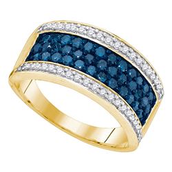 1 CTW Blue Color Diamond Triple Ring 10KT Yellow Gold - REF-44W9K