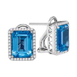 3.66 CTW Cushion Blue Topaz Solitaire Diamond French-clip Earrings 14KT White Gold - REF-101F9N