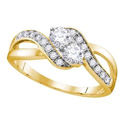 0.60 CTW Diamond 2-stone Hearts Together Bridal Ring 10KT Yellow Gold - REF-75M2H