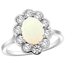 Natural 1.64 ctw Opal & Diamond Engagement Ring 14K White Gold - REF-81W3K