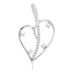 0.20 CTW Diamond Wire Heart Love Pendant 14KT White Gold - REF-22K4W