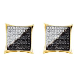 0.74 CTW Mens Black Color Diamond Square Kite Cluster Earrings 10KT Yellow Gold - REF-34X4Y