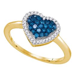 0.33 CTW Blue Color Diamond Heart Love Ring 10KT Yellow Gold - REF-18K2W