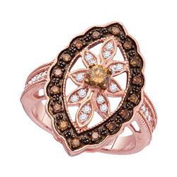 0.75 CTW Brown Color Diamond Oval Ring 10KT Rose Gold - REF-64M4H