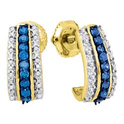 0.33 CTW Blue Color Diamond Half J Hoop Earrings 10KT Yellow Gold - REF-26K9W