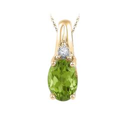 1.01 CTW Oval Created Green Peridot Solitaire Diamond Pendant 10KT Yellow Gold - REF-6K2W